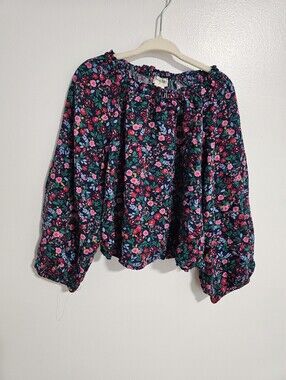 🧸2/20$ Crewcuts Navy Floral Blouse Girl Size 4-5 Long Sleeves Lighweight
